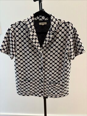 Madewell Navy Floral Short-Sleeve Button Front Shirt